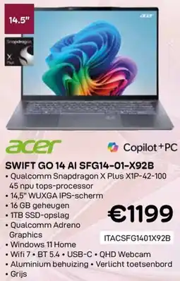 CompuDeals Acer Swift Go 14 AI SFG14-01-X92B aanbieding