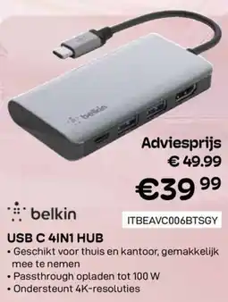 CompuDeals Belkin USB C 4 in 1 Hub aanbieding