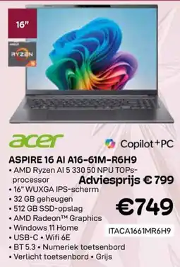 CompuDeals Acer Aspire 16 AI A16-61M-R6H9 aanbieding