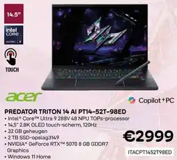 CompuDeals Acer Predator Triton 14 AI PT14-52T-98ED aanbieding