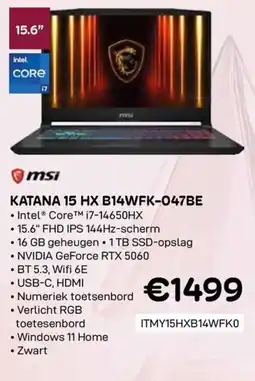CompuDeals msi Katana 15 HX B14WFK-047BE aanbieding