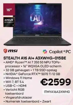CompuDeals msi stealth A16 AI+ A3XWHG-015BE aanbieding