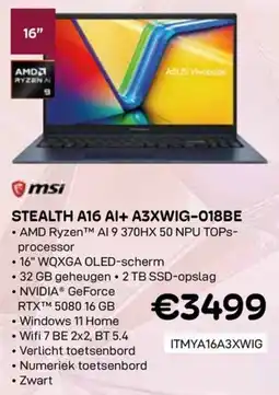 CompuDeals msi stealth A16 AI+ A3XWIG-018BE aanbieding