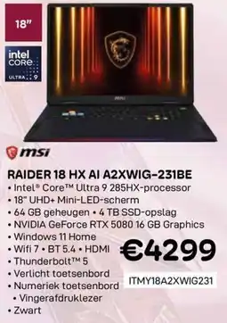 CompuDeals msi Raider 18 HX AI A2XWIG-231BE aanbieding