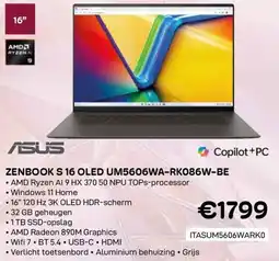 CompuDeals ASUS Zenbook S 16 OLED UM5606WA-RK086W-BE aanbieding