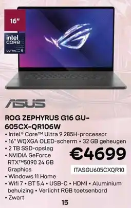 CompuDeals ASUS ROG Zephyrus G16 GU-605CX-QR106W aanbieding