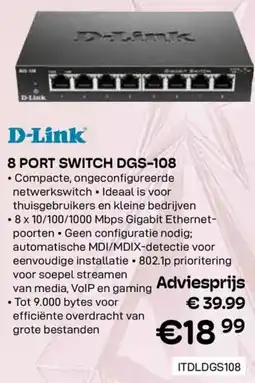 CompuDeals D-Link 8 port switch DGS-108 aanbieding