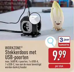 ALDI Workzone Stekkerdoos met USB-poorten aanbieding