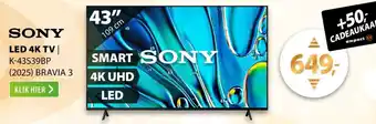 Sony LED 4K TV | K-43S39BP (2025) Bravia 3