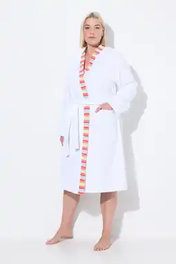 Decathlon Dames Badjas gestreepte randen strikceintuur lange mouwen aanbieding