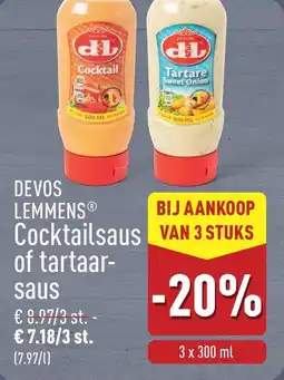 ALDI Devos lemmens cocktailsaus of tartaarsaus aanbieding
