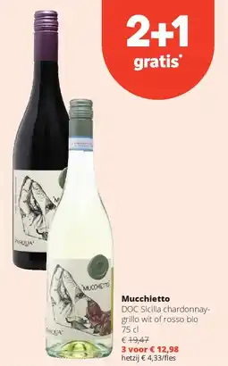 Spar Mucchietto DOC Sicilia chardonnaygrillo wit of rosso bio 75 cl aanbieding
