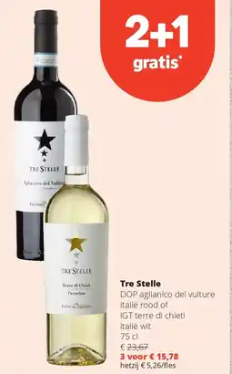 Spar Tre Stelle DOP aglianico del vulture Italië rood of IGT terre di chieti Italië wit 75 cl aanbieding