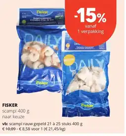 Spar FISKER scampi rauw gepeld 21 à 25 stuks 400 g aanbieding