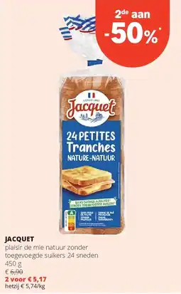 Spar JACQUET plaisir de mie natuur zonder toegevoegde suikers 24 sneden 450 g aanbieding