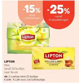 Spar LIPTON yellow label 25 builtjes aanbieding