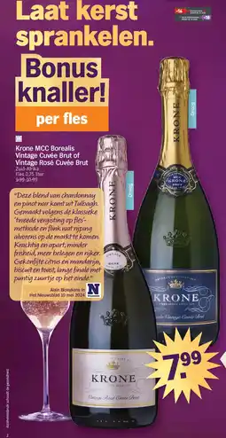 Albert Heijn Krone MCC Borealis Vintage Cuvée Brut of Vintage Rosé Cuvée Brut aanbieding