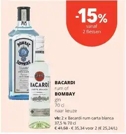 Spar Bacardi rum carta blanca 37,5 % 70 cl aanbieding