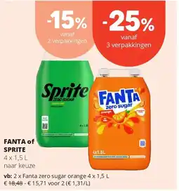 Spar Fanta zero sugar orange 4 x 1,5 L aanbieding
