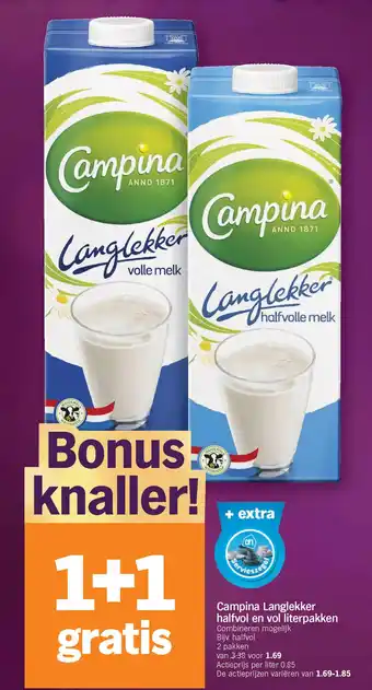 Campina Langlekker halfvol en vol literpakken