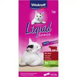 Albert Heijn Vitakraft Liquid Snack rund & kattengras 6 st aanbieding