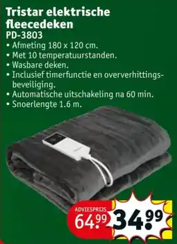 Kruidvat Tristar elektrische fleecedeken PD-3803 aanbieding