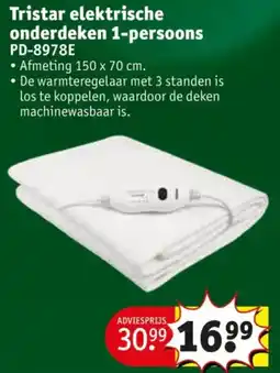 Kruidvat Tristar elektrische onderdeken 1-persoons PD-8978E aanbieding