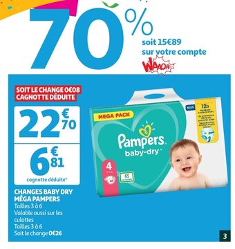 Auchan Changes baby dry mega pampers aanbieding