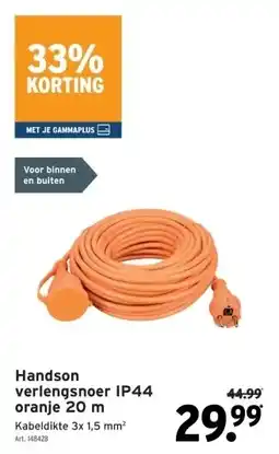 GAMMA Handson verlengsnoer IP44 oranje 20 m aanbieding