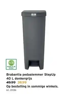 GAMMA Brabantia pedaalemmer StepUp 40 L donkergrijs aanbieding