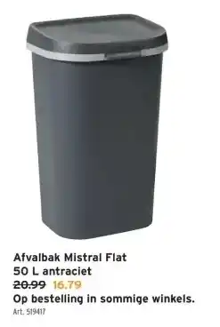 GAMMA Afvalbak Mistral Flat 50 L antraciet aanbieding