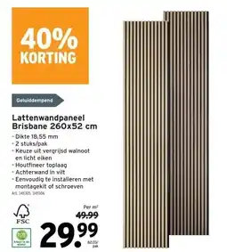 GAMMA Lattenwandpaneel Brisbane 260x52 cm aanbieding