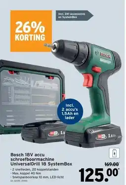GAMMA Bosch 18V accu schroefboormachine UniversalDrill 18 SystemBox aanbieding