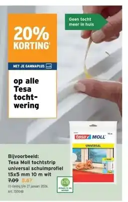 GAMMA Tesa Moll tochtstrip universal schuimprofi el 15x5 mm 10 m wit aanbieding