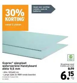 GAMMA Gyproc gipsplaat waterwerend Handyboard dikte 9,5 mm aanbieding