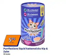 Action Purrfections liquid kattensticks Kip & Zalm aanbieding