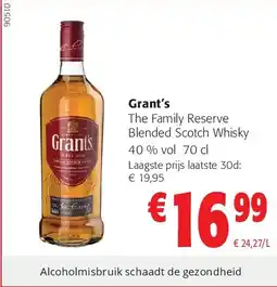Colruyt Grant’s The Family Reserve Blended Scotch Whisky 40 % vol 70 cl aanbieding