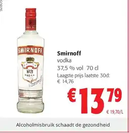 Colruyt Smirnoff vodka 37,5 % vol 70 cl aanbieding