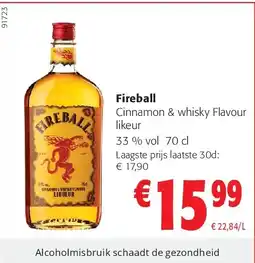 Colruyt Fireball Cinnamon & whisky Flavour likeur 33 % vol 70 cl aanbieding
