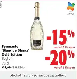 Colruyt Spumante ‘Blanc de Blancs’ Gold Edition Baglietti 75 cl aanbieding