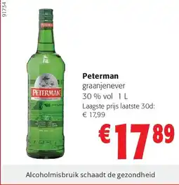 Colruyt Peterman graanjenever 30 % vol 1 L aanbieding