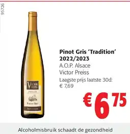 Colruyt Pinot Gris ‘Tradition’ 2022/2023 aanbieding