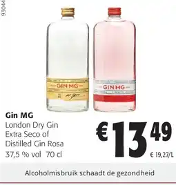 Colruyt Gin MG London Dry Gin Extra Seco of Distilled Gin Rosa 37,5 % vol 70 cl aanbieding