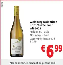 Colruyt Weinberg Dolomiten I.G.T. āCuvĆ©e Paulā wit 2023 aanbieding
