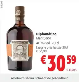 Colruyt Diplomático Mantuano 40 % vol 70 cl aanbieding