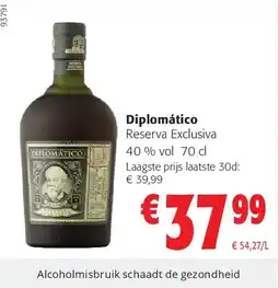 Colruyt DiplomƔtico Reserva Exclusiva 40 % vol 70 cl aanbieding