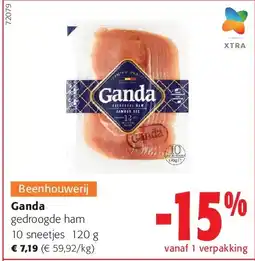 Colruyt Ganda gedroogde ham 10 sneetjes 120 g aanbieding