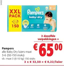 Colruyt Pampers alle Baby Dry luiers maat 3-6 (92-150 stuks) aanbieding