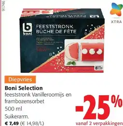 Colruyt Boni Selection feeststronk Vanilleroomijs en frambozensorbet 500 ml aanbieding