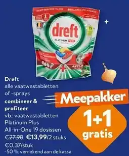 OKay Dreft vaatwastabletten Platinum Plus All-in-One 19 dosissen aanbieding